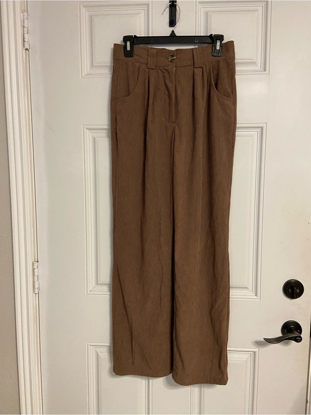 Chocolate Brown Ribbed Knit Straight Leg Corduroy Pants